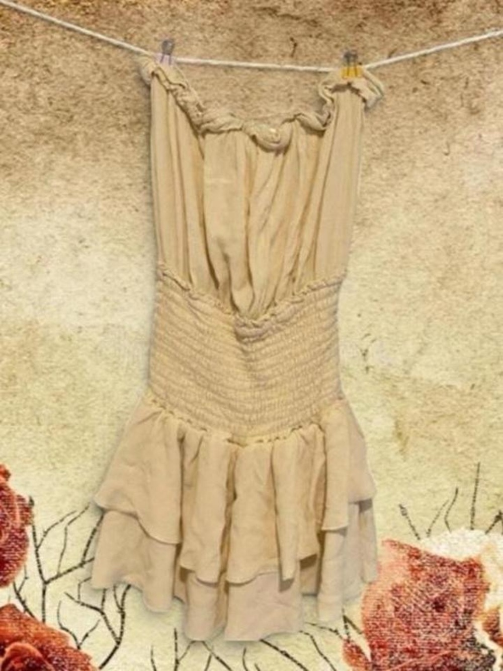 Olivaceous Cream Tiered Smocked Romper
